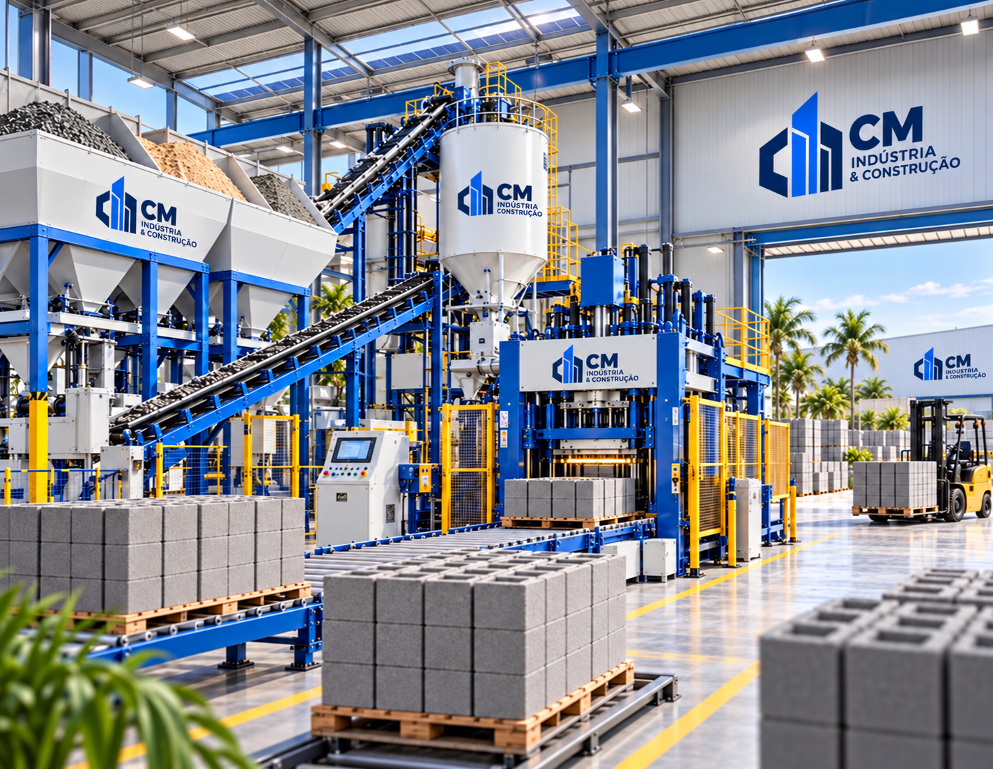 Representação conceptual de linha de produção de blocos CM