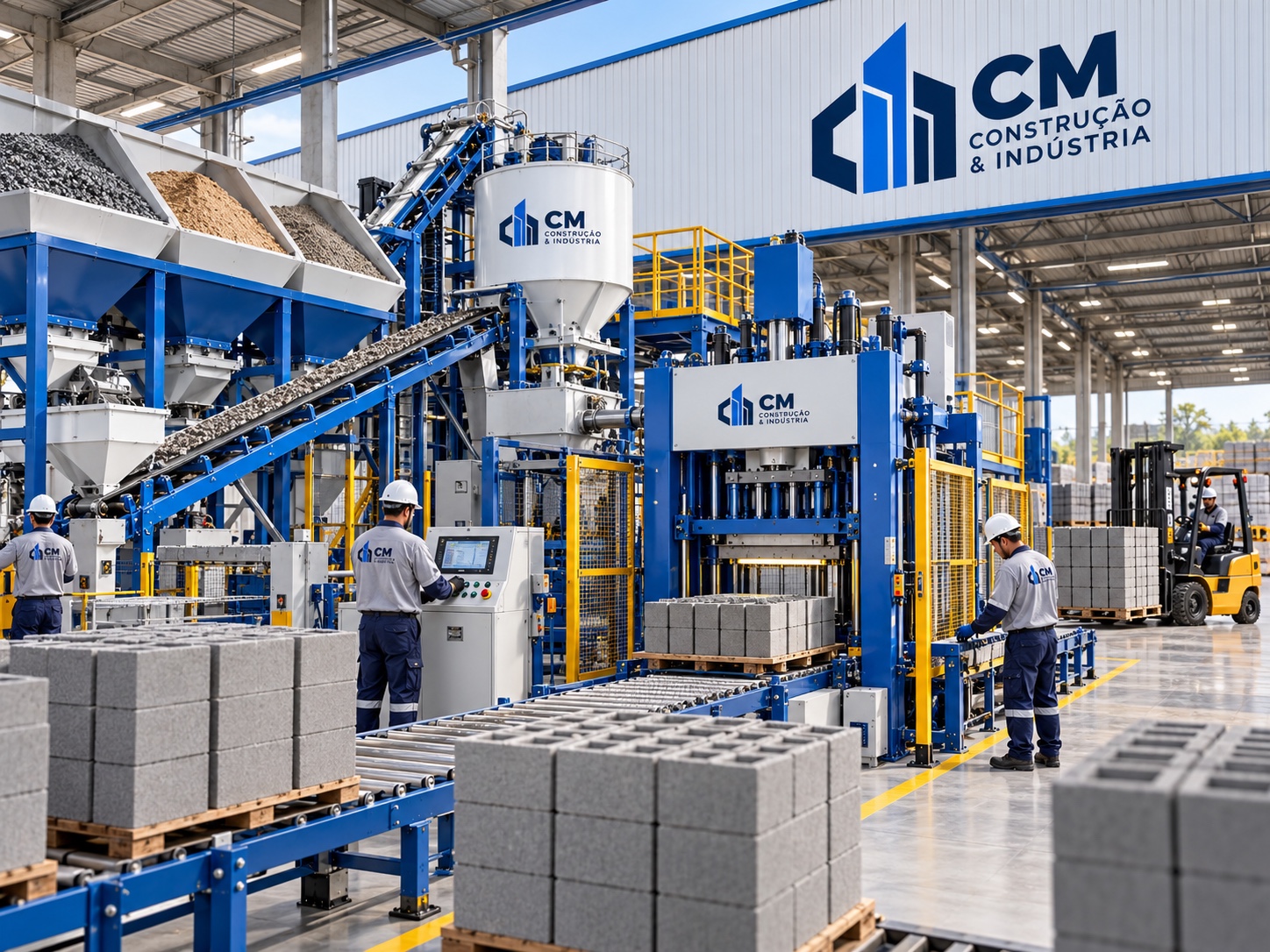 Representação conceptual de linha de produção de blocos CM